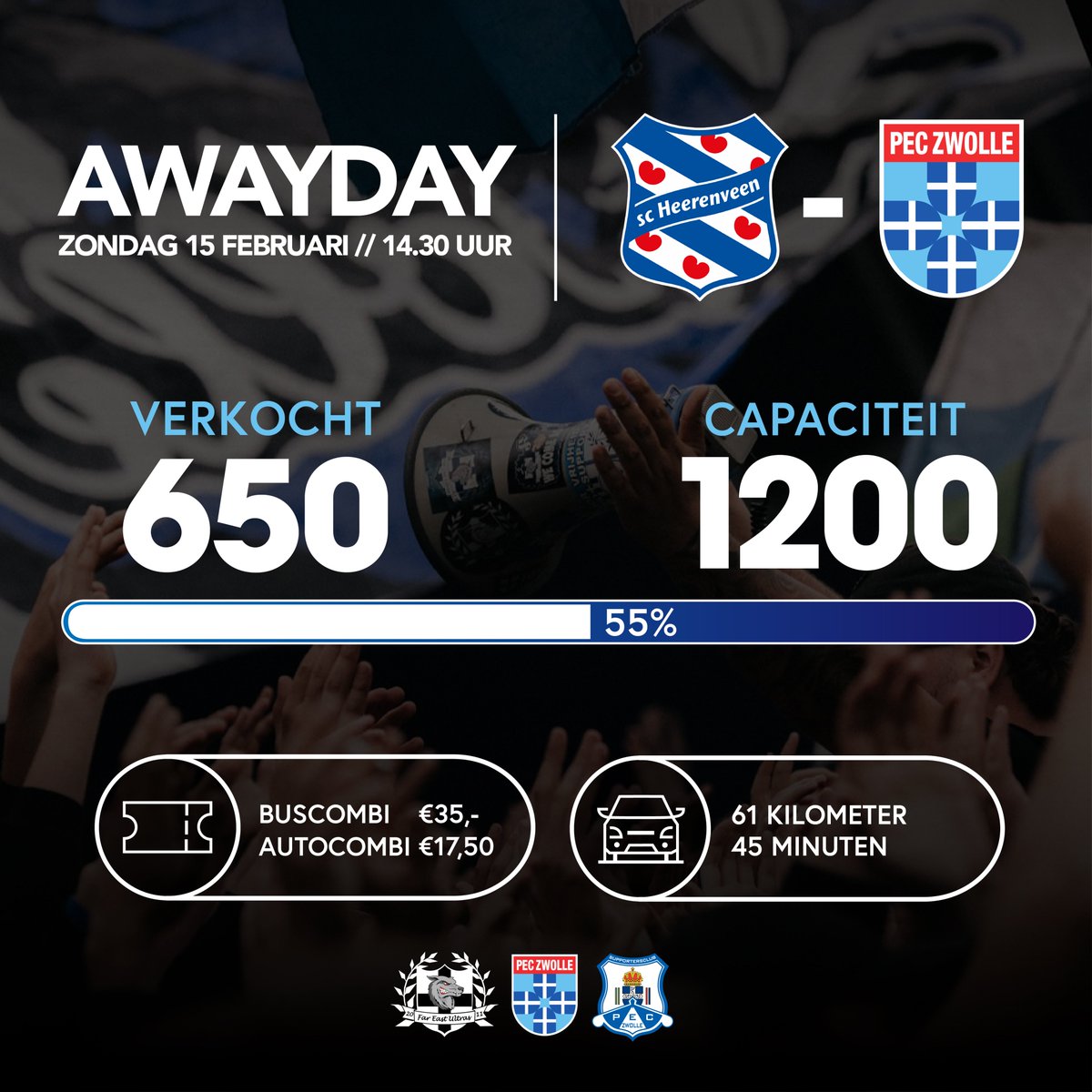 PECZwolle's tweet image. Op naar een vol uitvak 💚

⚔️ sc Heerenveen - PEC Zwolle 
📅 Zo 15 feb | 14.30 
🏟️ Abe Lenstra Stadion  

🎟️ Koop tickets:  peczwolle.nl/tickets 

#peczwolle