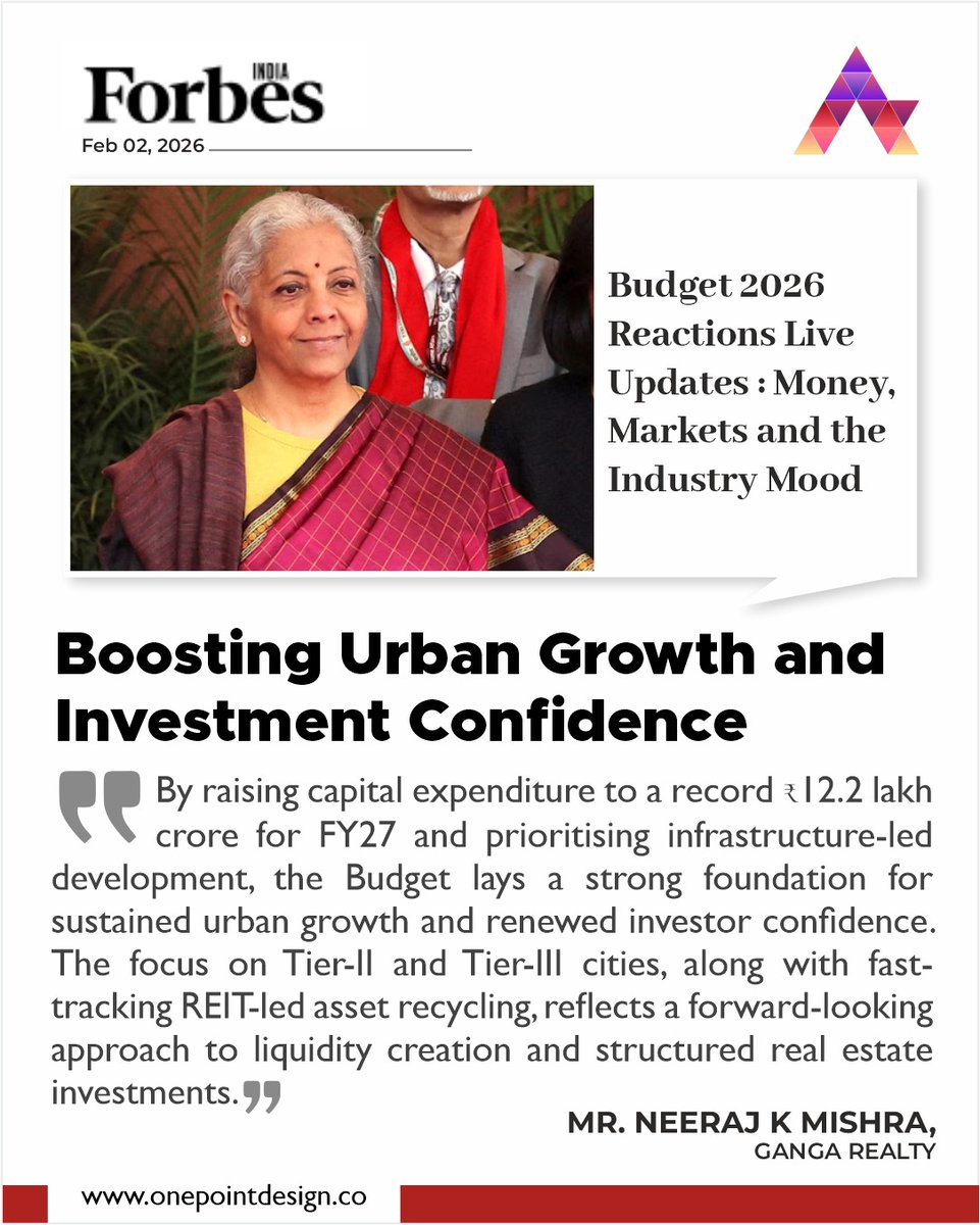 1Pointdesign's tweet image. Budget 2026 is a turning point for India’s urban future — fueling infrastructure growth, boosting investor confidence, and accelerating modern architecture. A true game-changer for cities and development. 🇮🇳

#Budget2026 #ForbesFeature #FutureOfArchitecture #UrbanDevelopmentIndia