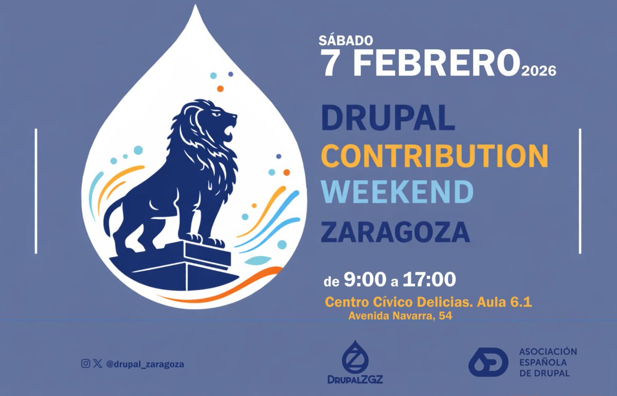 Importante!! Cambio de ubicación del Drupal Weekend Contribution. Será en el Centro Cívico Delicias. Aula 6.1 (Avda. Navarra, 54)

No faltes ¡¡ven a contribuir!! 

#DrupalZaragoza #Drupal