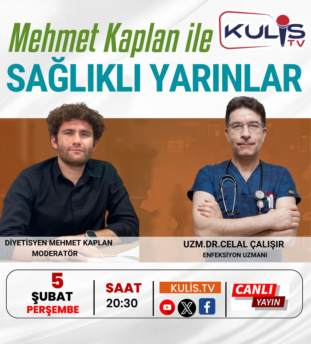 “Sağlıklı Yarınlar” Bu Hafta da Sağlığın Nabzını Tutuyor!

Kulis TV ekranlarında Diyetisyen Mehmet Kaplan moderatörlüğünde hazırlanan “Sağlıklı Yarınlar” programı, bu hafta da toplum sağlığını yakından ilgilendiren önemli bir konuyu ele alıyor.

🎙️ Bu haftaki konuğumuz:
🔹 Uzman