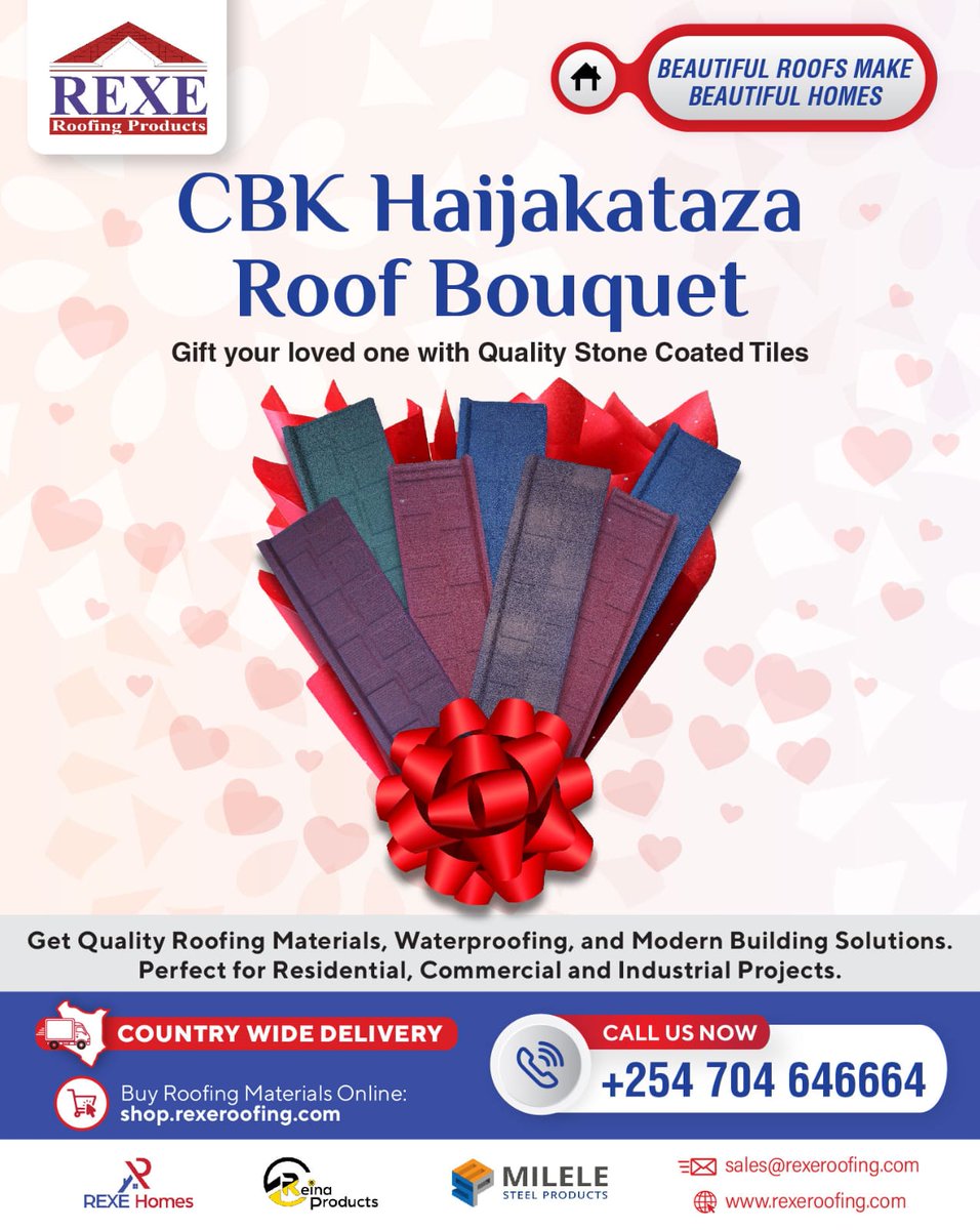 RexeRoofing's tweet image. Gift yourself and your loved ones with a roof made with quality stone-coated roofing tiles from rexeroofing.com, a gift that protects, adds beauty, and lasts for decades

Hii CBK Haijakataza!

Get a SPECIAL DISCOUNT you can take to the bank!

#RoofingContractor