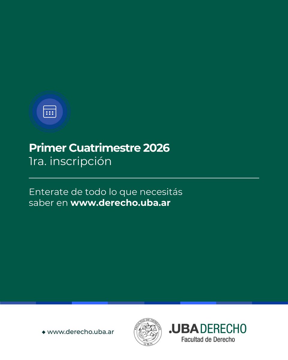 ❗ IMPORTANTE 📢 Primer Cuatrimestre 2026 📝 1ra. inscripción ➡ derecho.uba.ar

#CalendarioAcadémico2026 #PrimerCuatrimestre2026 #1raInscripción