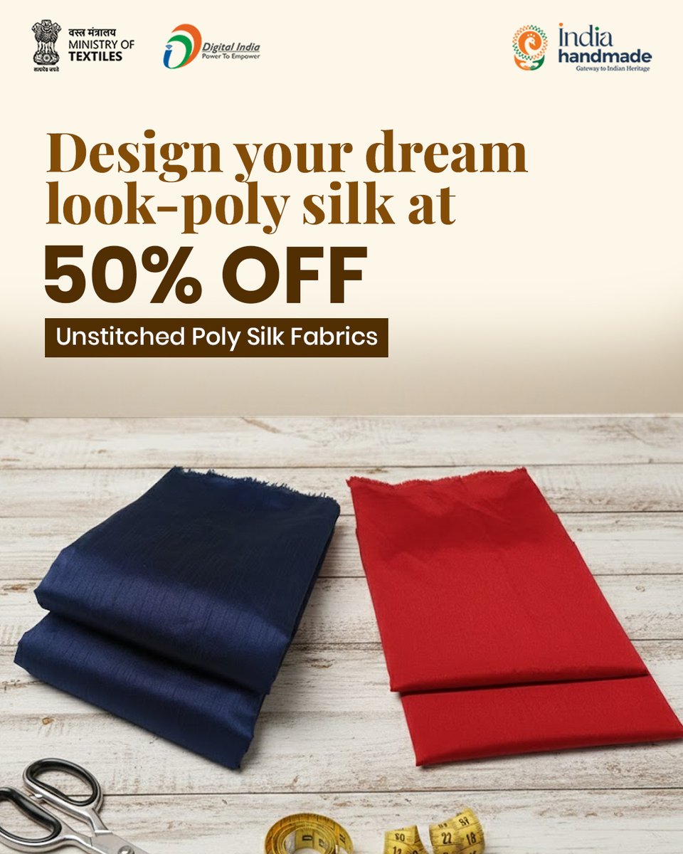 Indiahandmade_'s tweet image. Design your dream look ✨
Explore our Unstitched Poly Silk Fabrics—smooth, versatile and made to shine.
Now at 50% OFF.

🛒at Indiahandmade.com 💛

✨ Explore. Support. Empower.

#Indiahandmade #SupportArtisans #HandloomIndia #VocalForLocal #MadeInIndia #CraftsOfIndia