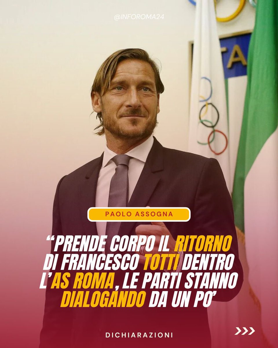 inforoma24's tweet photo. 🟡🔴 Paolo #Assogna, dopo aver intervistato Claudio #Ranieri, ha aggiunto qualche informazione in più su un possibile ritorno nella società #ASRoma da parte di Francesco #Totti.

📲: @SkySport https://t.co/WaryO7iiZs