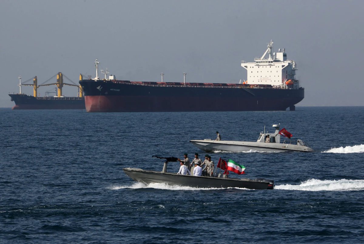 sentdefender's tweet photo. Naval Forces under Iran’s Islamic Revolutionary Guard Corps (IRGC) have boarded and seized two vessels in the Persian Gulf accused of transporting upwards of one million liters of alleged “smuggled fuel,” with fifteen foreign crewmembers detained during the operation, according to reports by Iran’s state-run Tasnim News Agency.