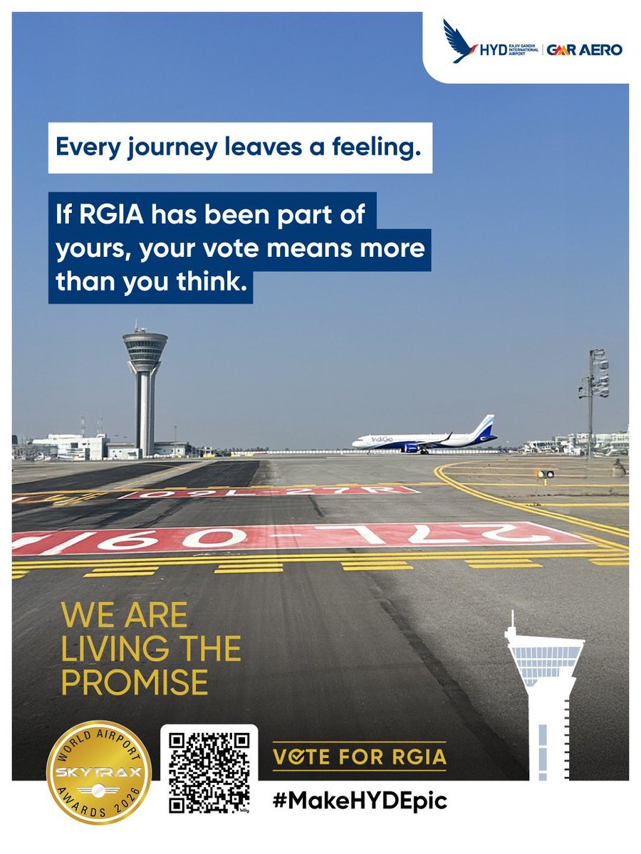RGIAHyd's tweet photo. Some journeys are remembered for where they took you. Some for how they made you feel along the way. If RGIA has been part of your travels, your experience matters to us. The Skytrax World Airport Awards are shaped by real travellers and real moments. And your vote helps us continue building journeys worth remembering. 

Vote for RGIA at Skytraxhere: https://t.co/APziVv5uUd  

#MakeHYDEpic #SkytraxAwards #ThisIsRGIA #HyderabadAirport #PassengerExperience #WorldAirportAwards

@skytrax_uk @HiHyderabad @HiHyderabad @skytrax_uk @HyderabadMojo @HyderabadMail @hydcitytour