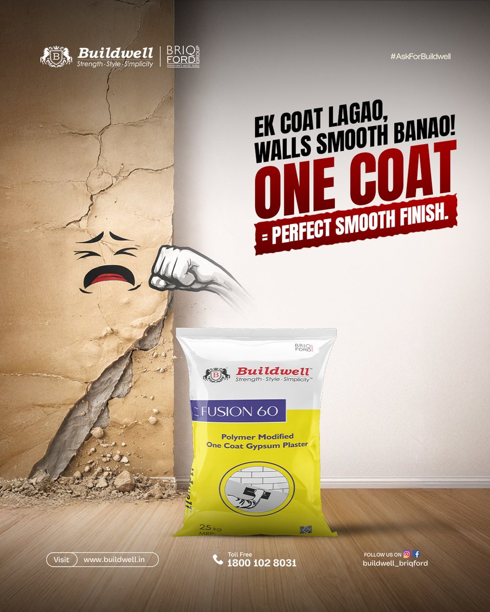buildwell_india's tweet image. One coat. Zero cracks. Full paisa-vasool finish.
Jab base strong ho, toh wall khud bole — perfect hai.
That’s the Buildwell way. 💪#AskForBuildwell #Buildwell #OneCoatSolution #StrongBuild #MadeForIndia