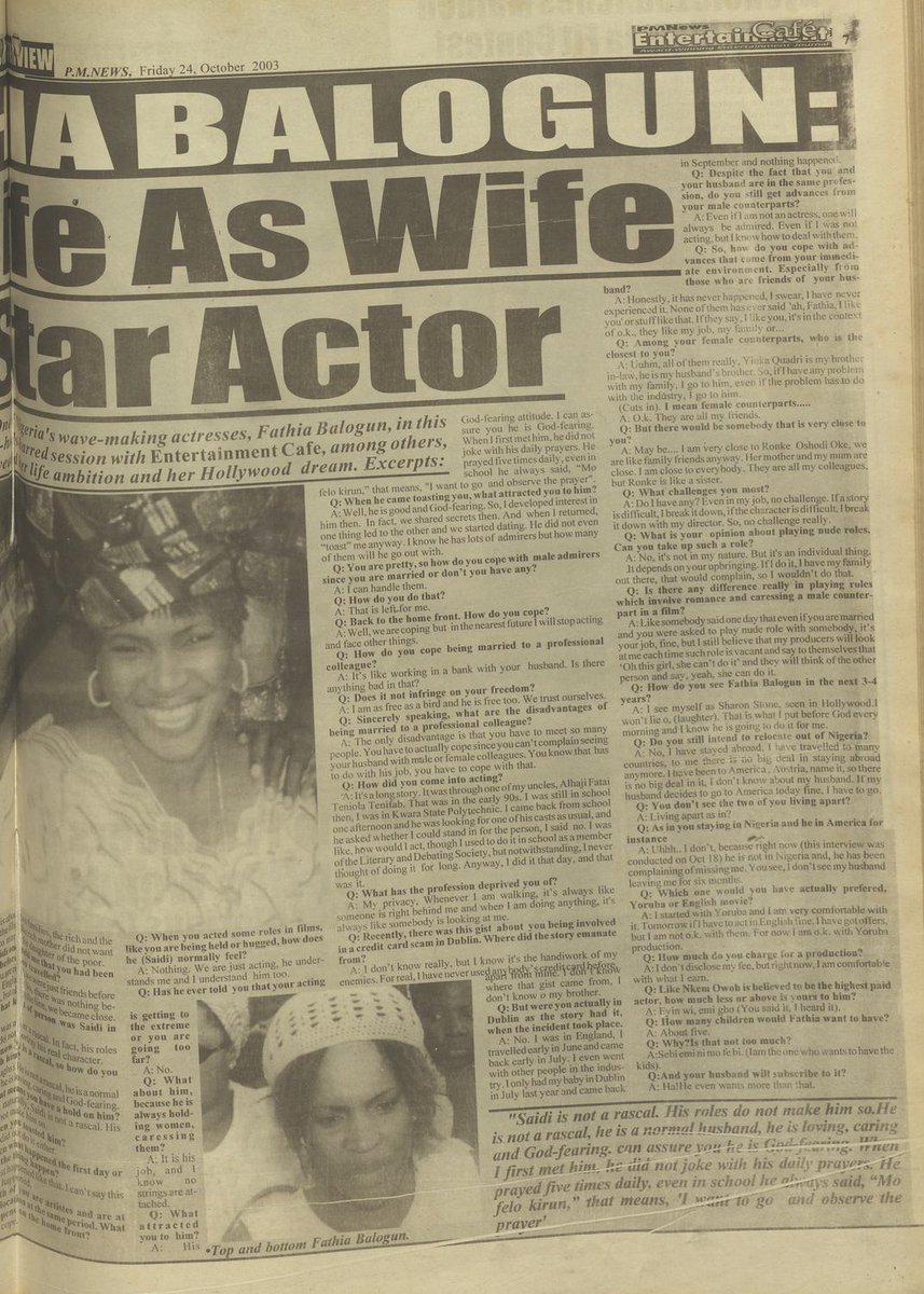 Back in 2003, Fathia Balogun shared how she found her way into acting. Here’s what she said.

“It's a long story. It was through one of my uncles, Alhaji Fatai Teniola Tenifab. That was in the early 90s. I was still in school then, I was in Kwara State Polytechnic. 

"I came back