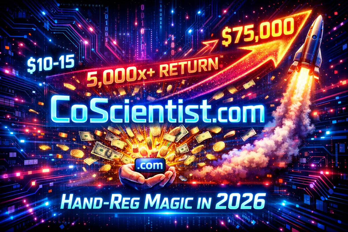AlexDomainHQ's tweet image. Hand-reg magic in 2026 ✨

Someone hand-registered CoScientist.com for ~$10–15 in mid-2024…
Then flipped it for $75,000 on Jan 29 via Afternic 🤯
That’s a 5,000x+ return in ~1.5 years.

Proof that the right keyword + tech domain can 100x your reg fee.
Who’s hunting…