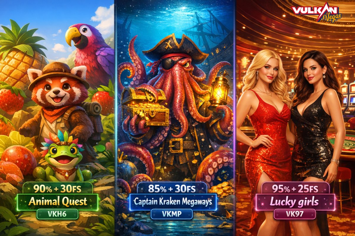 Luck doesn’t wait—neither should you! Play now!

VKH6➡️Animal Quest
🎰90% +  30FS
💶Min.dep: 15€

VKMP➡️Captain Kraken Megaways
🎰85% +  30FS
💶Min.dep: 15€

VK97➡️Lucky girls
🎰95% +  25FS
💶Min.dep: 15€

💶Max. dep: 500 €
🗓️Bonus active 5 days