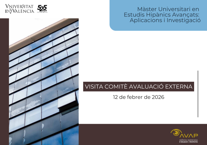 qualitatUV's tweet photo. 📆El proper 12 de febrer la Facultat de Filologia, Traducció i Comunicació (UVEG) rebrà la visita del Comitè d'Avaluació Externa que ha d'avaluar el Màster Universitari en Estudis Hispànics Avançats: Aplicacions i Investigació.
#avaluacioexternamàster https://t.co/ONKIsHtcqy