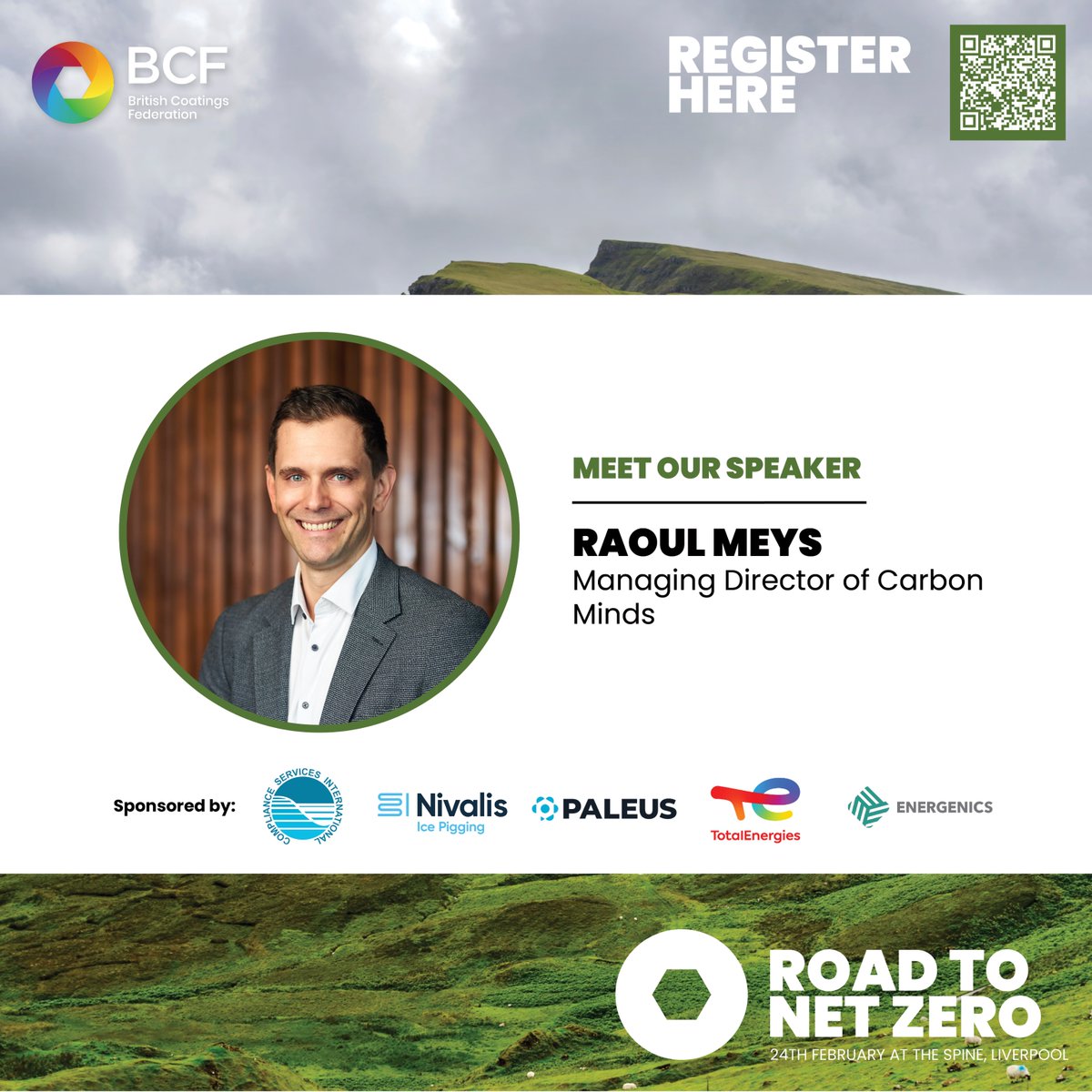 BCFcoatings's tweet photo. We’re delighted to have Raoul Meys, Managing Director of Carbon Minds, joining the speaker line-up at the Road to Net Zero Seminar, taking place on Tuesday, 24 February 2026, at The Spine Building, Liverpool.

Secure your place: https://t.co/eTaDKXRdrV https://t.co/bIhYIU11EO