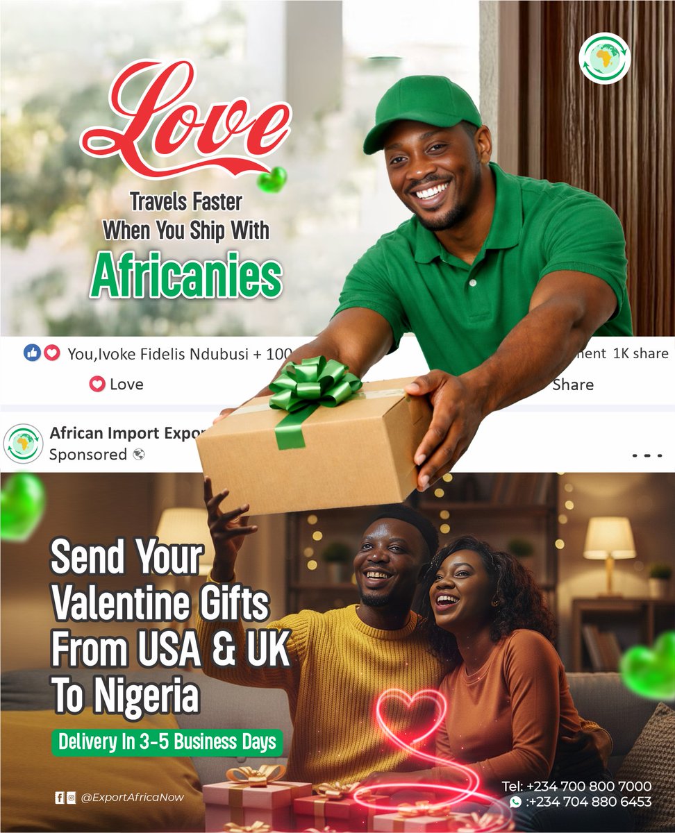 Love knows no distance. ❤️

Sending Valentine gifts or special packages from the USA or UK to Nigeria?
African Import Export Solutions helps you deliver love in just 3–5 business days.

Send your Valentine gift with AIES today.

#ValentineShipping #USAtoNigeria #UKtoNigeria