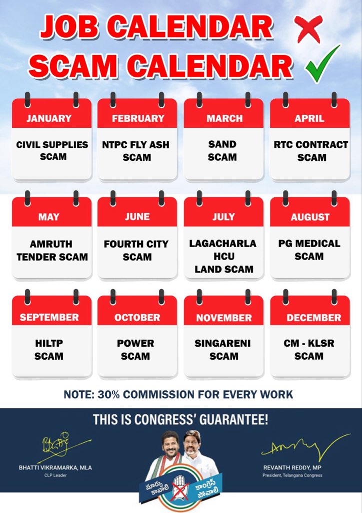 BRSHarish's tweet photo. Revanth Reddy promised a job calendar, but delivered a scam calendar.

#CongressScamCalendar
#RevanthReddyScams https://t.co/Go1wdAWY8N