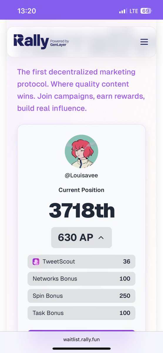 Louisavee's tweet image. . @RallyOnChain is a Web3 platform focused on decentralized marketing. &amp;amp; It’s currently on invite only.

To get early access, join the waitlist 👇
• Sign up here: waitlist.rally.fun/joinme/Louisav…
• Connect your X (Twitter) account
• Spin the wheel daily to earn points