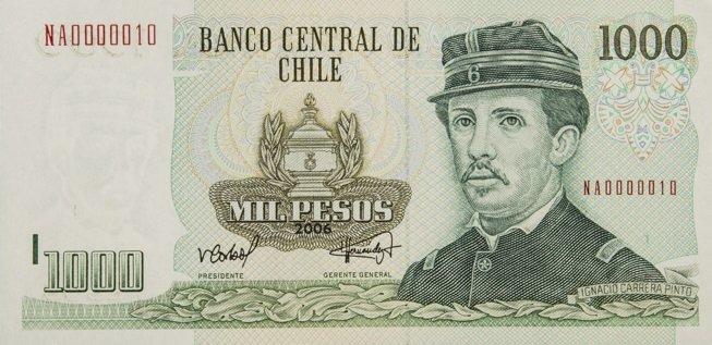 Un 05 de febrero de 1848 nace en Santiago 🇨🇱 Ignacio Carrera Pinto, militar del <a href="/Ejercito_Chile/">Ejército de Chile</a>, muerto al mando de sus hombres en la Batalla de La Concepción 🇵🇪 en 1882. En la imagen, billete de $1.000 emitido por el <a href="/bcentralchile/">Banco Central de Chile</a> que comenzó a circular en 1978. #Numismática