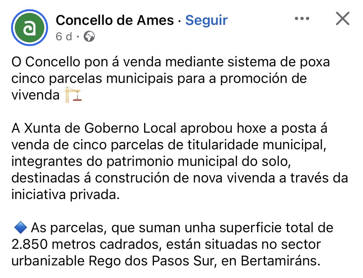 Tremendísima política de vivenda do PSdG: vender terreos públicos para construir vivenda privada de prezo libre xddddd