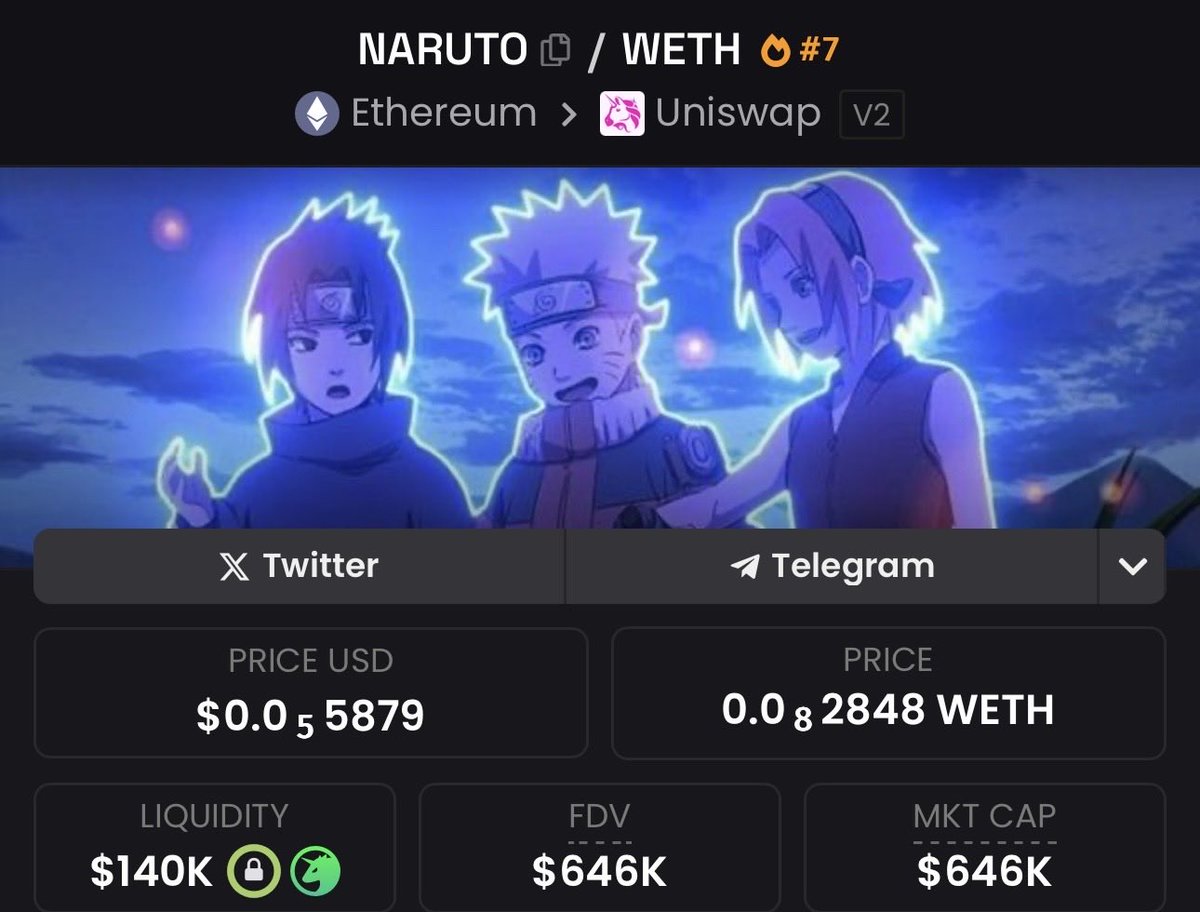 #Naruto 全世界火影忍者的影迷都进来 那市值岂不是要上天了 只有以太坊能带动山寨 加上CTO团队实力非常强 让我们一起建设起来 

0xad8d0de33c43eefe104a279cdb6ae250c12e6214