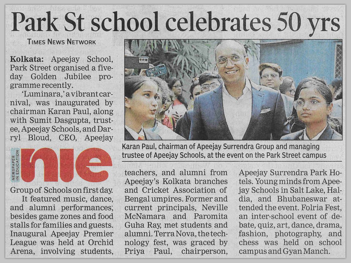 A proud moment for Apeejay School, Park Street .

Our 50-year journey is featured in The Times of India—celebrating five decades of learning, values, and quiet excellence.

Honouring the past, shaping the present, and inspiring the future.

#GoldenJubilee #apeejayschool
