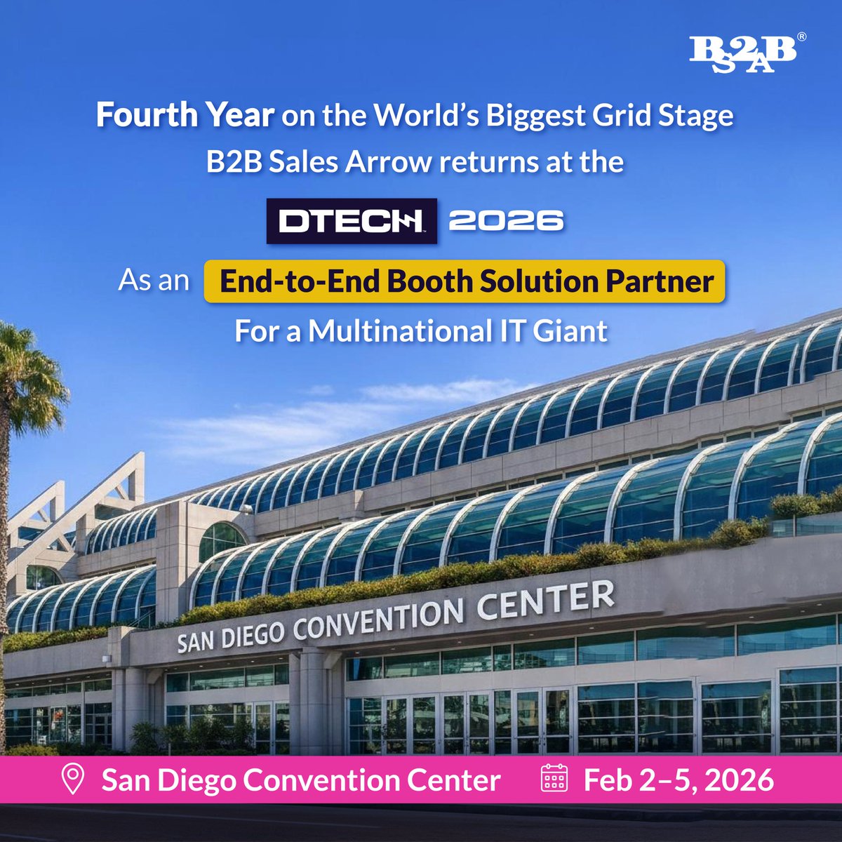 B2B_SalesArrow's tweet photo. B2B Sales Arrow returns to DTECH 2026 (Feb 2–5, San Diego) to spearhead End-to-End Booth Solution for a multinational technology giant for the fourth year.
#DistribuTECH2026 #DistribuTECH #TradeShowNetworking #CorporateEvents #NetworkingEvent #EventStrategy #GlobalEvents https://t.co/MmnyG2Lvo4