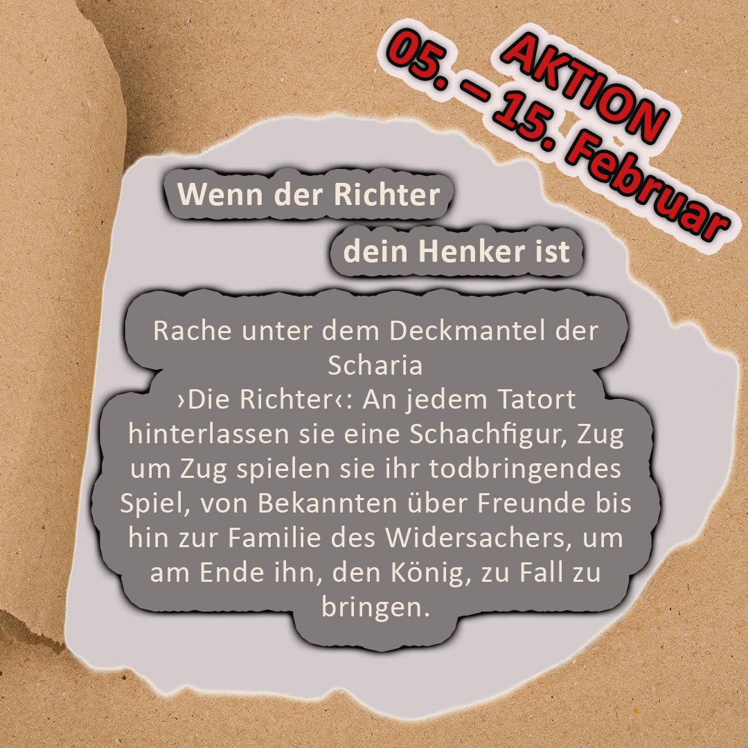 LettersKat's tweet photo. 𝗣𝗥𝗘𝗜𝗦❗𝗔𝗞𝗧𝗜𝗢𝗡❗𝟱𝟬 %
𝟱. - 𝟭𝟱. 𝗙𝗲𝗯𝗿𝘂𝗮𝗿 𝟮𝟬𝟮𝟲, bekommt ihr das E-Book zum halben Preis. Überall, wo es Bücher gibt.

SCHACHMATT - GLEICH BIST DU TOT
Band 3 meiner Thrillerreihe: 
'ERMITTLUNG IN JEFFERSON CITY'

#aktion #Thriller #lesetipp #buchtipp  #news https://t.co/9DgvC0RlGm