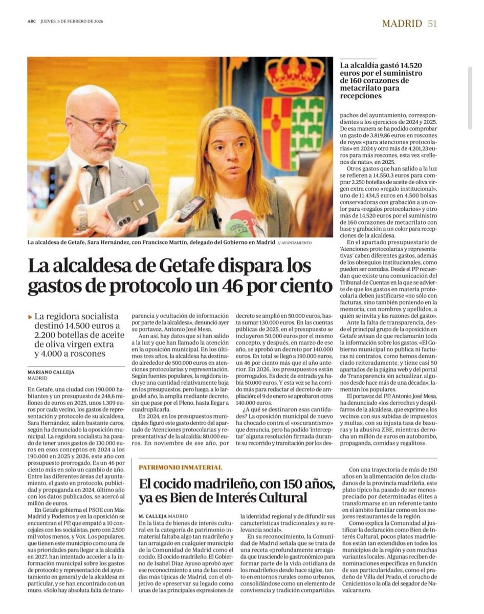 🔴 La alcaldesa de Getafe cuadruplica sus gastos en protocolo y propaganda. Por la puerta de atrás, por decreto.

❌️ Que sepamos, en tres años lleva 1,5 millones € (y podría haber más) en autobombo, comidas y "regalitos". Mientras exprime a los vecinos a impuestos y multas con
