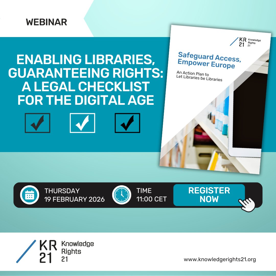 KR21org's tweet photo. WEBINAR ALERT | 19 FEBRUARY (11H CET)
ENABLING #LIBRARIES, GUARANTEEING RIGHTS
Join us for the official launch of KR21's 9-point Action Plan: "Safeguard Access, Empower Europe - An Action Plan to #LetLibrariesBeLibraries."
š https://t.co/UqpYLmlyUWĀ
#eBooks #eBookSOS #eLending https://t.co/guChx98xnM