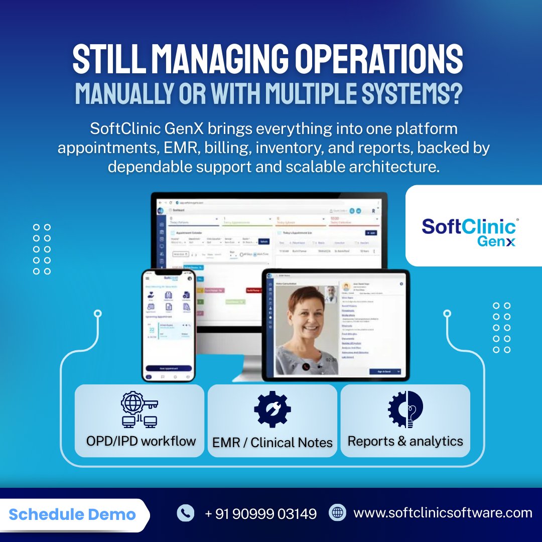 SoftClinic_Jvs's tweet image. Still managing operations manually or with multiple systems?

SoftClinic GenX brings everything together in one seamless platform. Simplify your clinic’s workflow today!

 Request a Demo: softclinicsoftware.com/software-sched…

#SoftClinicGenX #HealthcareTech #ClinicManagement