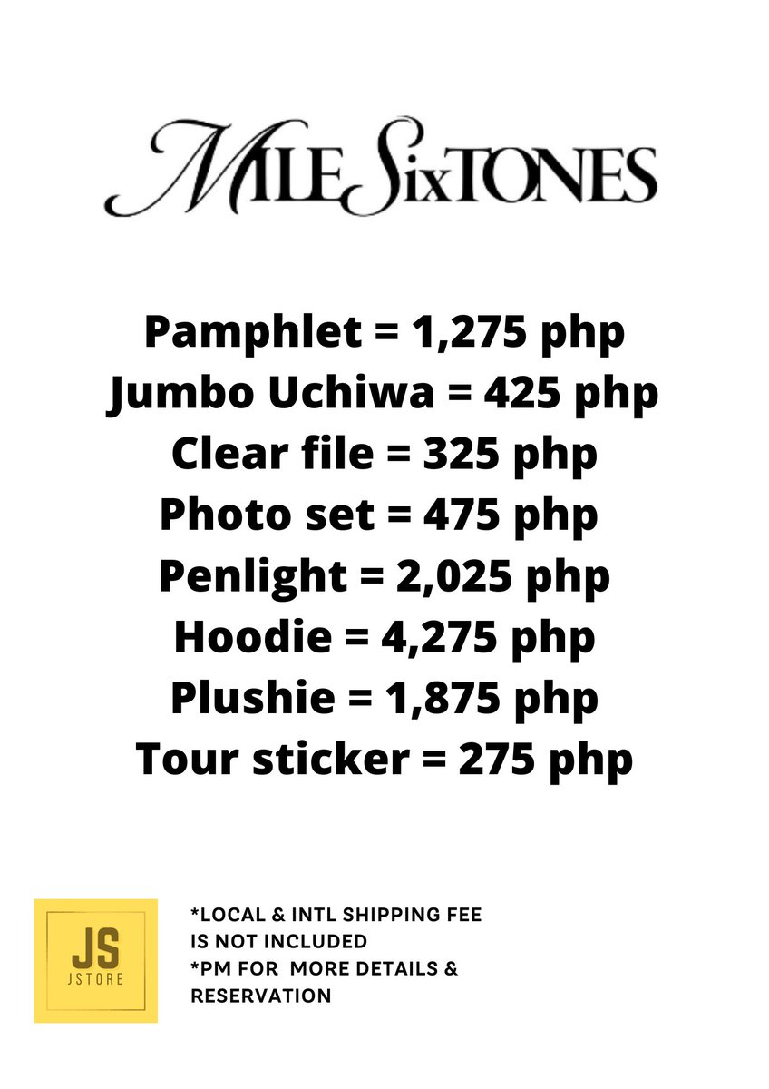 JStore_merch's tweet photo. Hi Jstorelovers Pre-order for MILE SIXTONES GOODS is now OPEN!!

💳 BDO / GCASH / MAYA / HELLOMONEY
📦 J&amp;T

For more info:
https://t.co/fYNITkX52J

‼LIMITED SLOTS ONLY‼

📩 For Orders / Inquiry PM me via FB Page https://t.co/CvyPaLlx7R