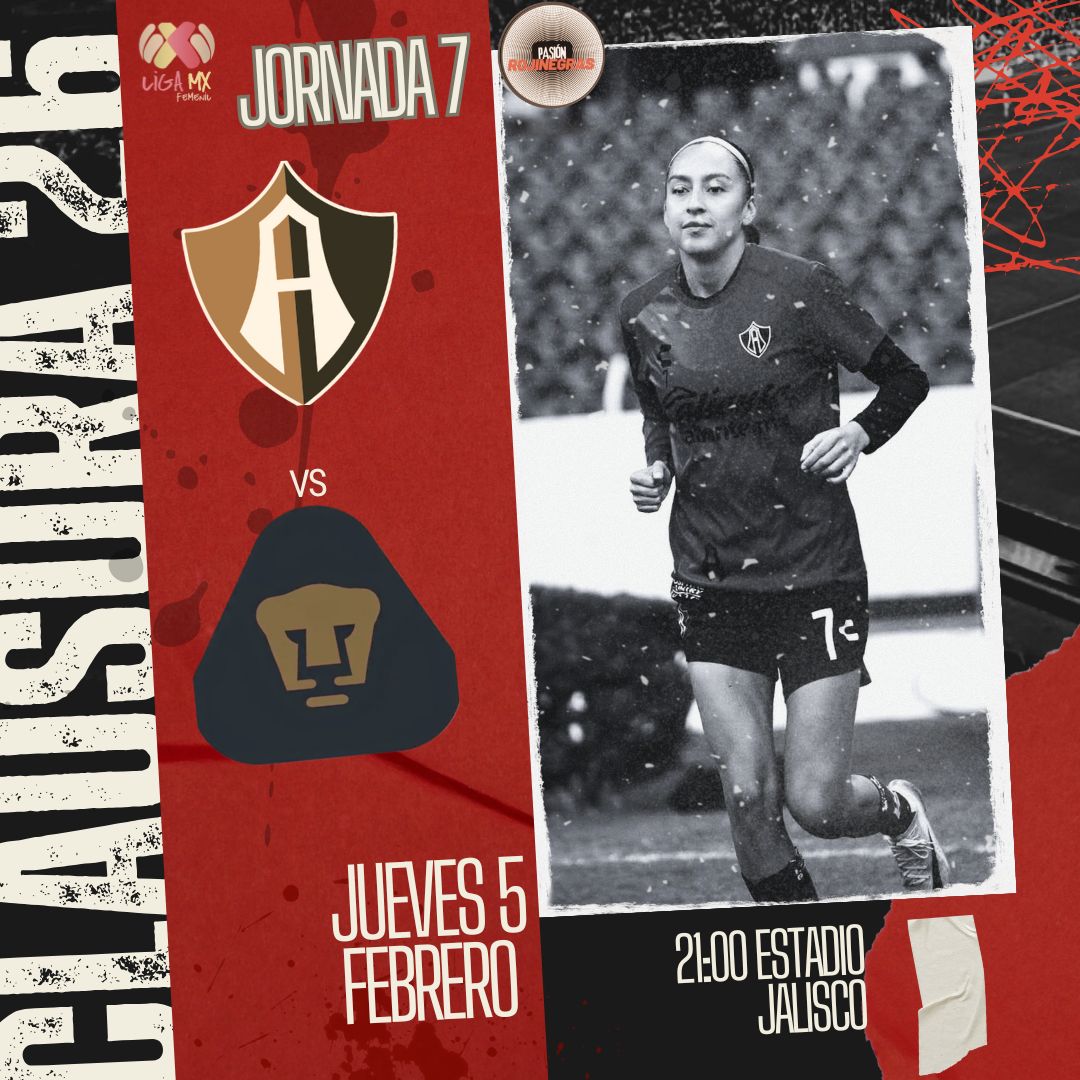 ¡HOY JUEGA  <a href="/AtlasFCFemenil/">Atlas FC Femenil</a>!❤️🖤

Nuestras rojinegras reciben a <a href="/PumasMXFemenil/">PumasMX Femenil</a> en la #J7 👌

Transmisión:  Tubi 

¡Vamos #Académicas! 🫶

#Atlas  #Pumas 
#Clausura2026
#LigaBBVAFemenil
#LigaMXFemenil
#FútbolFemenino