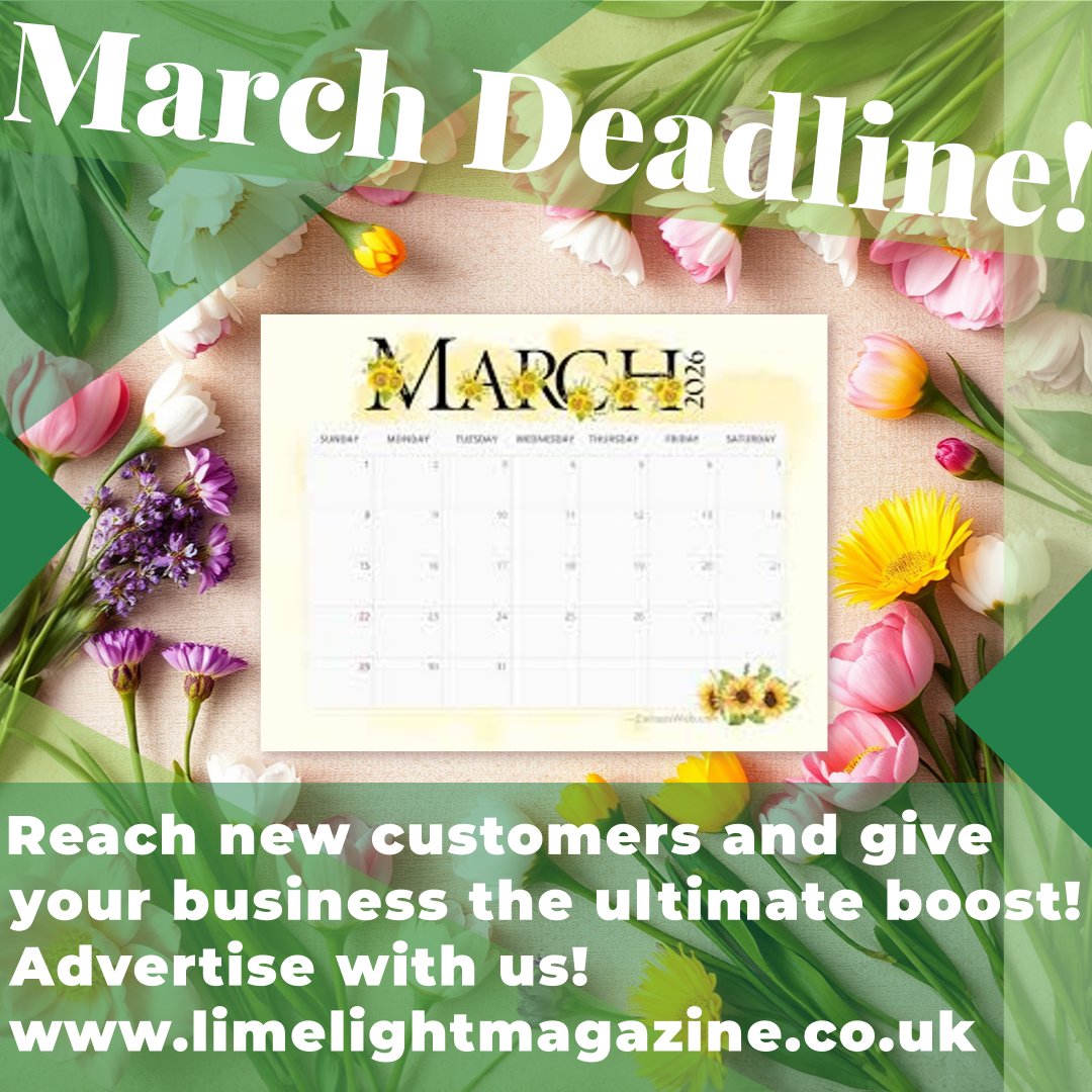 MARCH DEADLINE: MONDAY 16TH FEB! 🌼 Give your business the fresh start it deserves this spring! 🌞 Gain visibility and engage with the local community. Let's make this season your most successful yet!  
.
limelightmagazine.co.uk
.
#BusinessGrowth #SpringVibes #Tamworth