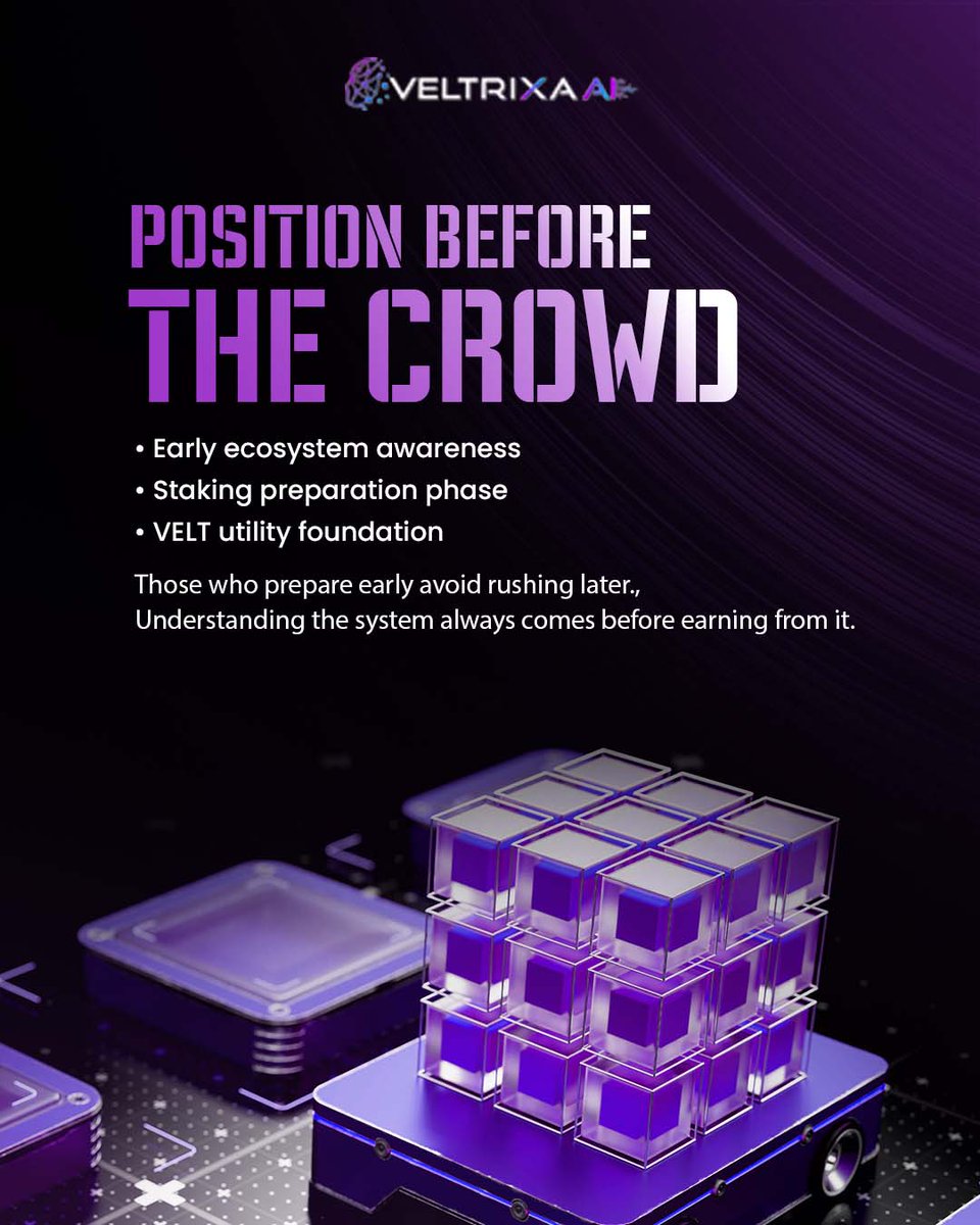 VeltrixaAI's tweet photo. The real advantage comes before the noise.
Early awareness, staking preparation, and a clear understanding of utility set the foundation for sustainable growth.
Those who prepare early never have to rush later.
.
.
#VeltrixaAI #EarlyPositioning #CryptoStrategy #VELTUtility #FutureOfBlockchain