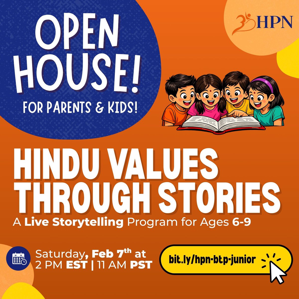 📣 OPEN HOUSE HAPPENING THIS SATURDAY!! 
For Parents &amp; Kids
🕑 2 PM EST
🕚 11 AM PST

🧒🏻 Introducing BTP Junior (Ages 6–9)

Join us for an interactive open house where parents can ask questions, understand the program structure, meet the facilitators, and see how Hindu values are