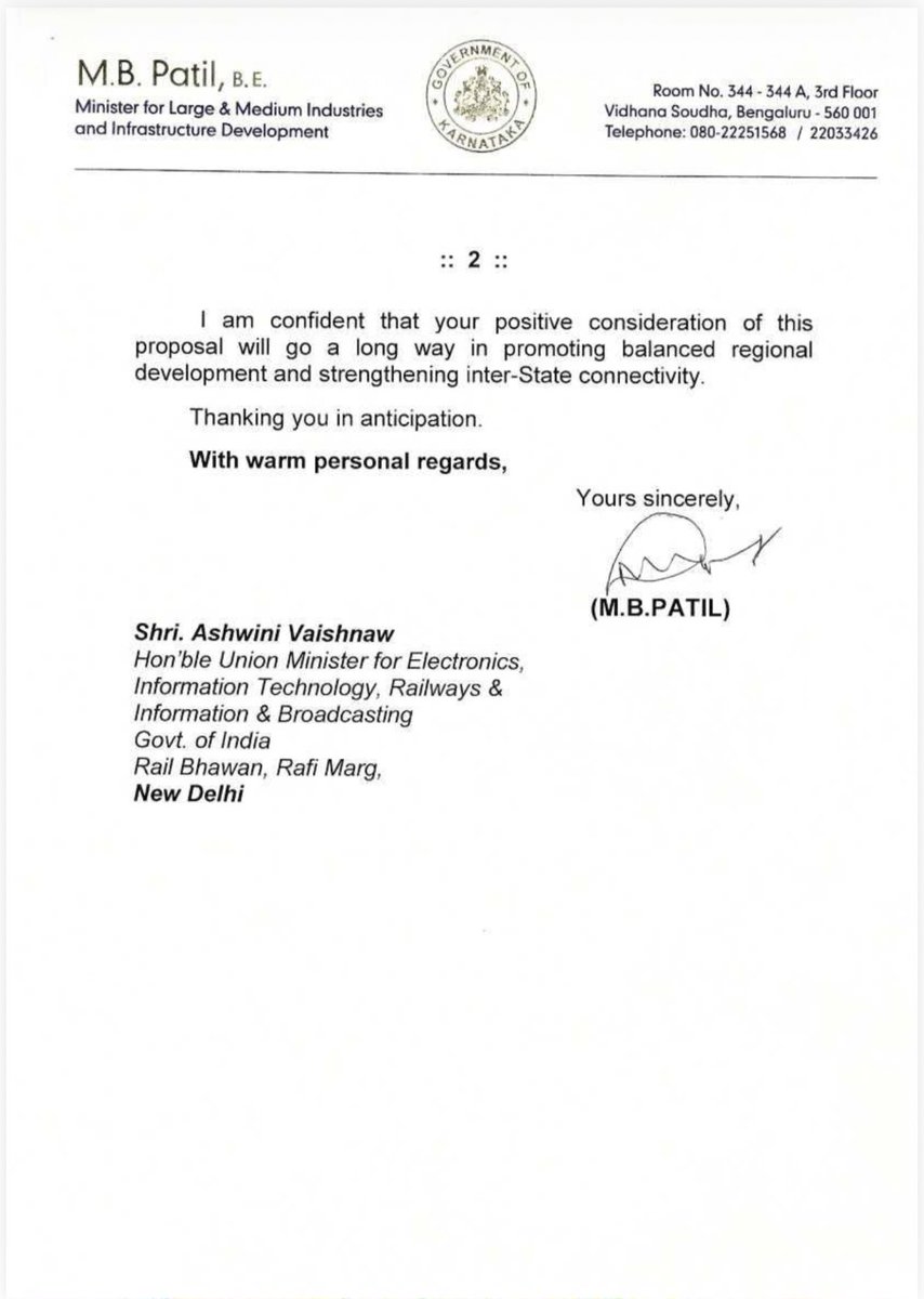 TOIBengaluru's tweet photo. #Karnataka’s industries minister M B Patil writes to union railways minister Ashwini Vaishnaw seeking a high speed rail corridor between #Bengaluru &amp; #Mumbai. https://t.co/XjH788RkH2
