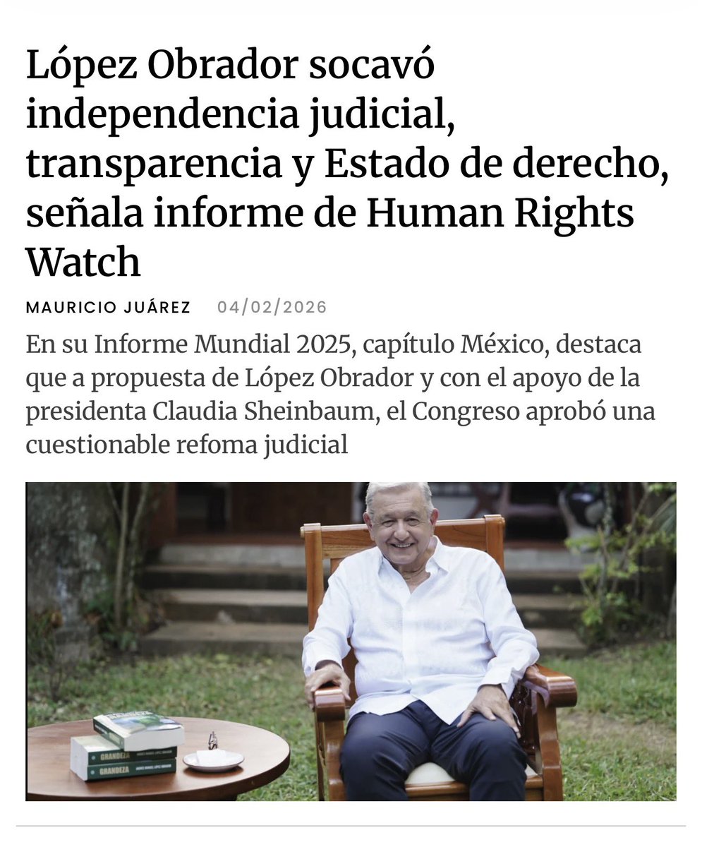 No fue un choque con la Corte. Fue una cirugía al sistema. El informe de Human Rights Watch dice que con López Obrador el Estado de derecho dejó de ser límite y pasó a ser obstáculo. La reforma judicial de 2024 no fortalece al juez frente al poder: lo expone. No necesitas