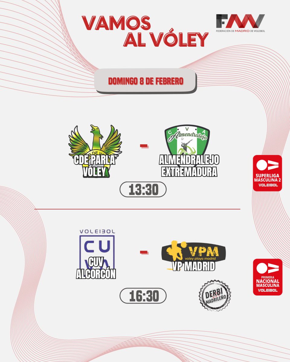 Los equipos madrileños en categorías nacionales que juegan en casa te esperan para animar🙌🏽🏐

¡Tenemos mucho voleibol en Madrid!🤩

#vamosalvóley