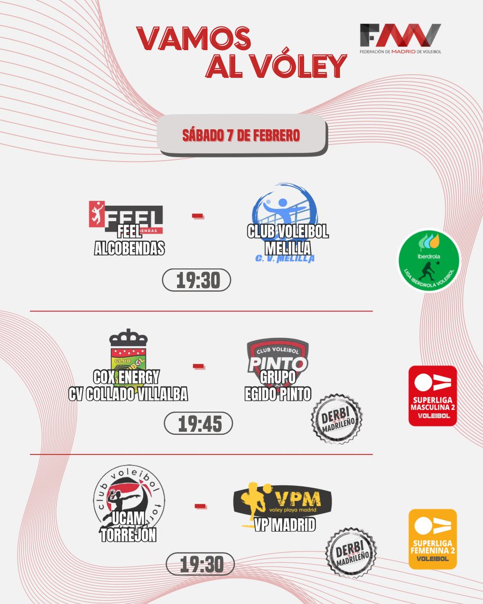 FMadridVB's tweet photo. Los equipos madrileños en categorías nacionales que juegan en casa te esperan para animar🙌🏽🏐

¡Tenemos mucho voleibol en Madrid!🤩

#vamosalvóley https://t.co/Q7BcCzccoX