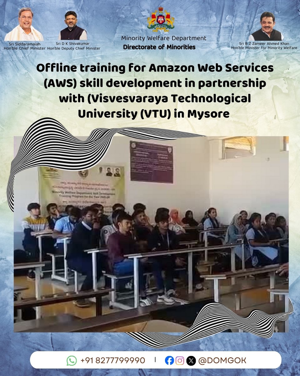 The Directorate of Minorities, Minority Welfare Department, Government of Karnataka, has successfully conducted offline training on Amazon Web Services (AWS) in partnership with Visvesvaraya Technological University (VTU), Mysuru.

This initiative aims to equip minority students