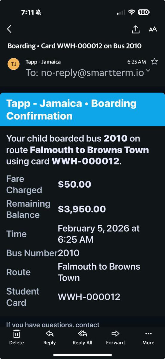 #Update 🚌 Re: Real time tracking and the Rural School Bus Cashless System notifications being sent to parents.

This is a Huge win for parents, administrators and the safety and security of our students. 

Exciting days are ahead for the Rural School Bus system in Jamaica and a