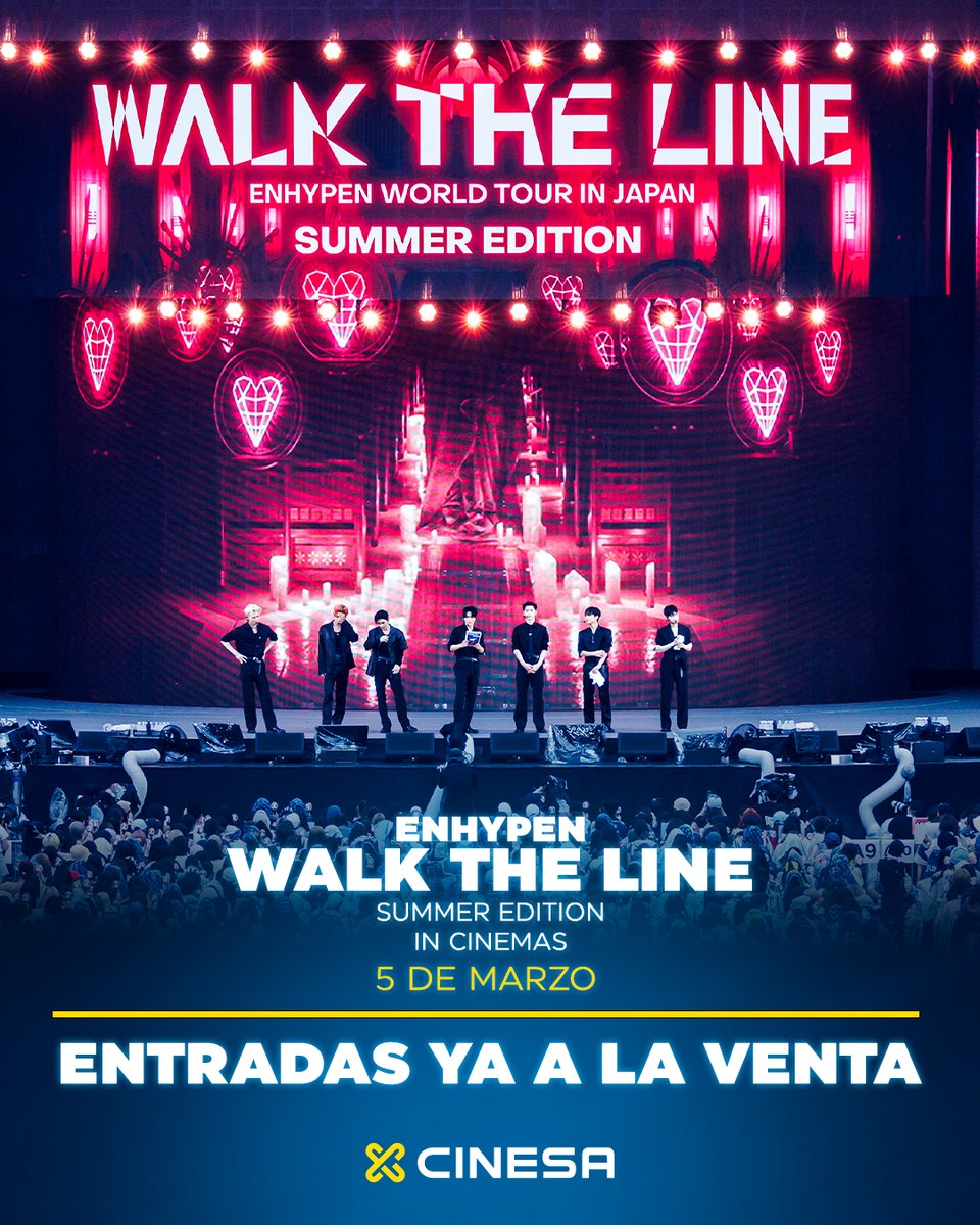 Cinesa's tweet image. El camino de ENHYPEN es una historia de crecimiento, unidad y conexión ✨
¡Disfruta ENHYPEN WORLD TOUR ‘WALK THE LINE’ IN JAPAN – SUMMER EDITION en la gran pantalla! Compra ahora tus entradas en 👉 ow.ly/vwJP50Y83oy