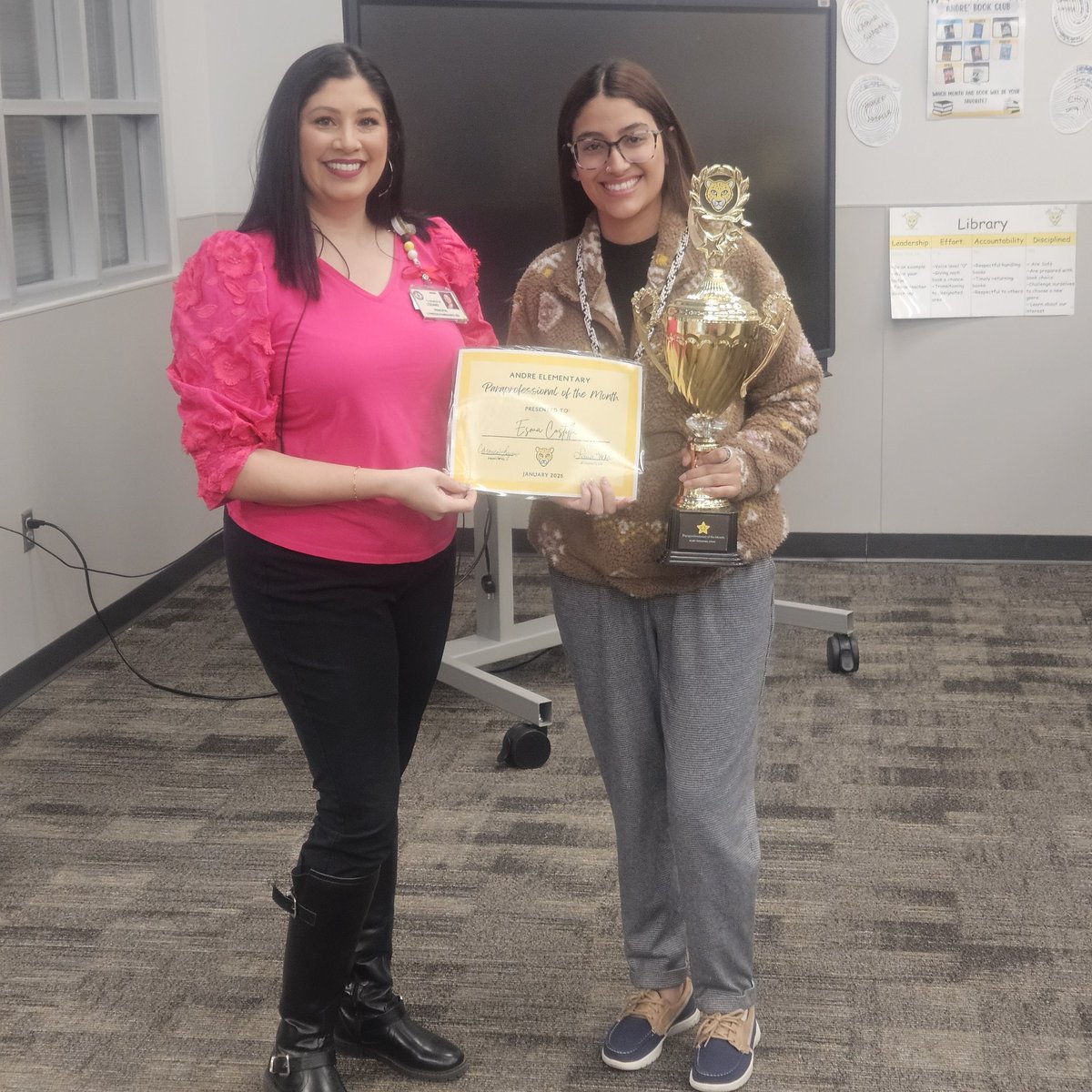 LasheFleming's tweet photo. @CFISDAndre celebrates our January#StaffOfTheMonth🏆Thanks for always showing up for our students. #LeopardsLEAD🐆 #Esma @AlmaGallaher #Usin  @CyFairISD @CFISDStuSrvcs https://t.co/DLs8v6Elz2