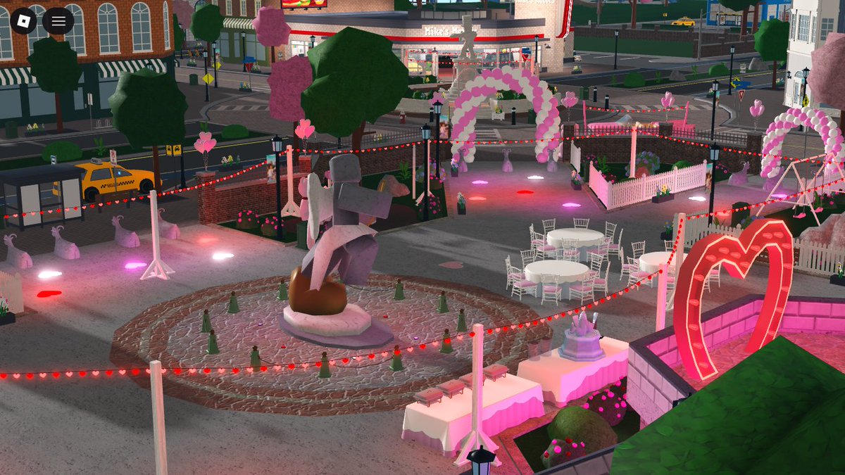The new Valentine's celebration area outside Bloxburg city hall