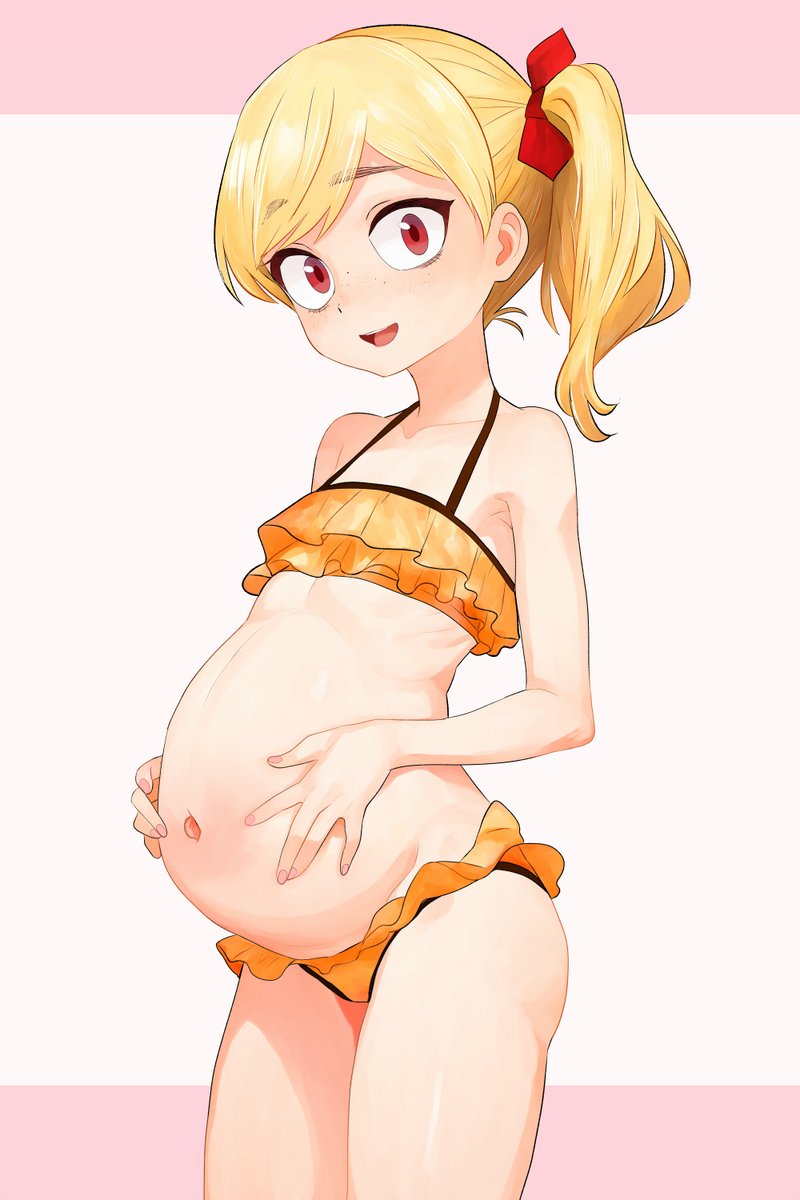 昨日(2月4日)は妊婦さんの日だったらしいのでちょうど
先日描いてたうちのこ妊婦さん水着絵貼るね 