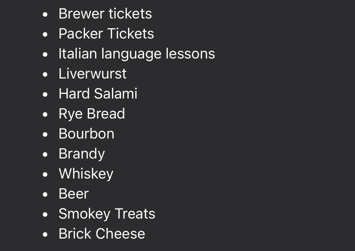 realceal's tweet photo. My dads bday list in 4 parts π #ladies #brickcheese #community #goodbreakfast https://t.co/HVM7o0JjqN