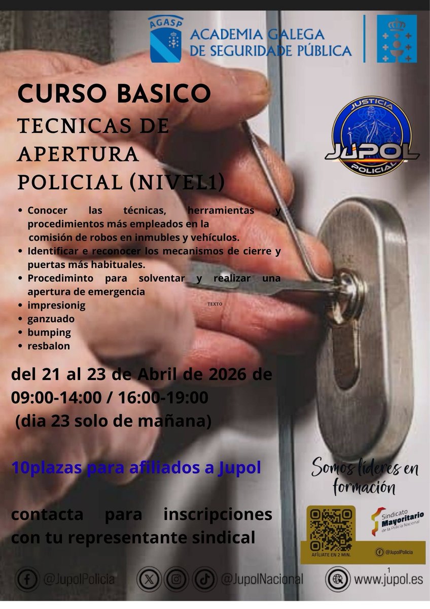 JupolFormaGal's tweet photo. Cursos de #JupolFormacionGalicia para todos los afiliados con domicilio en Galicia independientemente de su destino.
Lideres en Formación @JupolNacional https://t.co/For60PgRz3