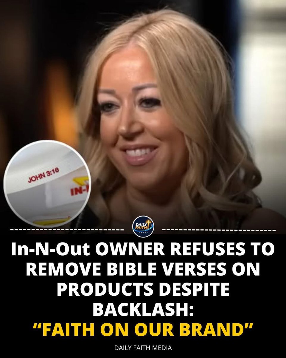 Lynsi Snyder, president of In-N-Out Burger, has made it clear that the company will continue printing Bible verses on its cups and wrappers, even in the face of criticism. For her, this is not marketing, politics, or provocation — it is a quiet and consistent expression of the