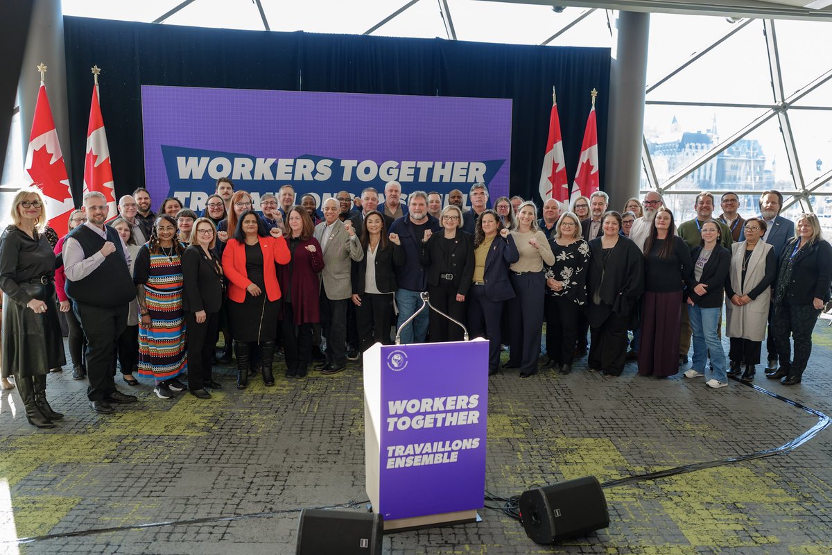 iamunioncanada's tweet photo. At the Canadian Council press conference on Parliament Hill, union leaders from across sectors sent a clear message: Canada needs a worker-centred trade strategy that protects jobs, strengthens industry, and puts workers at the table.

Read more: https://t.co/SNcJE9b2zE https://t.co/IZSBiT9sz9