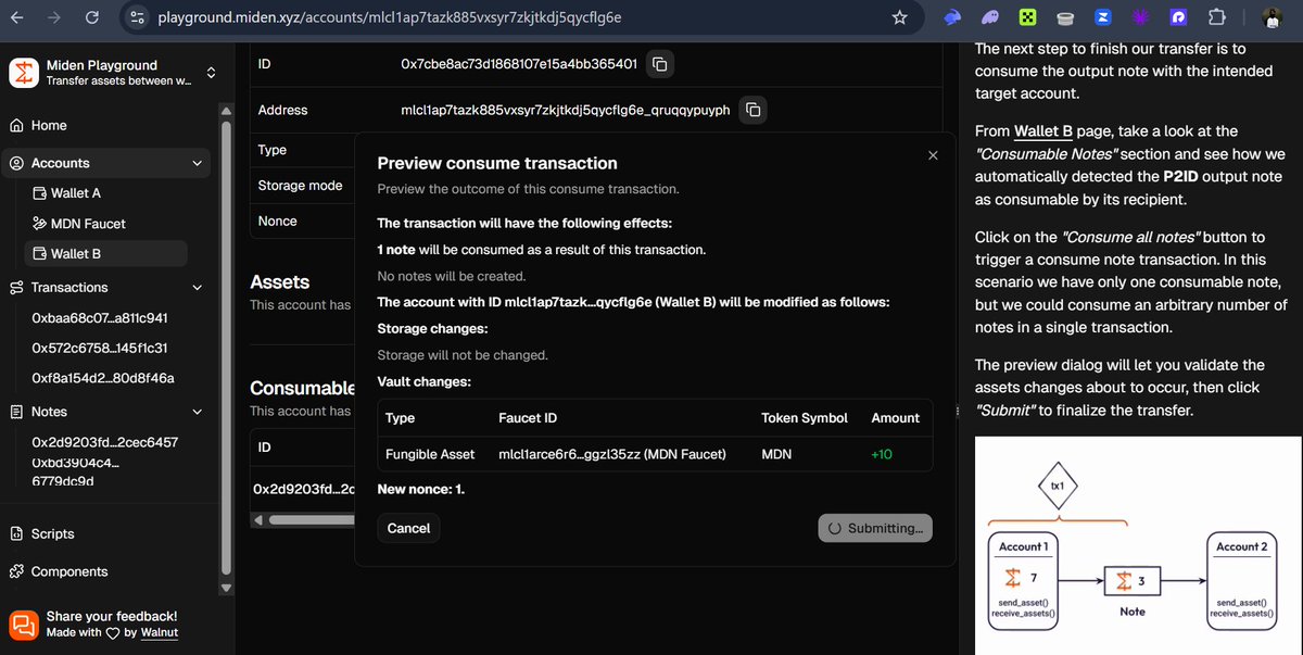 just started my testnet interaction with the <a href="/0xMiden/">Miden</a>.