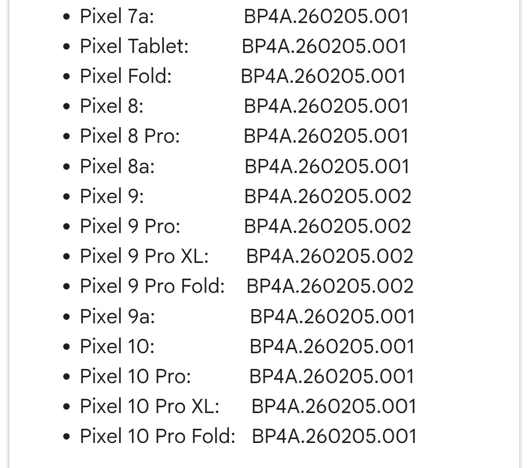 theandroidrush's tweet photo. Google has started rolling out the February 2026 monthly update for Pixel devices

It brings new security patches, bug fixes, &amp; system stability improvements
Rollout is gradual, so it may take time to reach all users.
Are you on the Feb 2026 patch yet?

#GooglePixel #PixelUpdate https://t.co/LVAUaefiLz