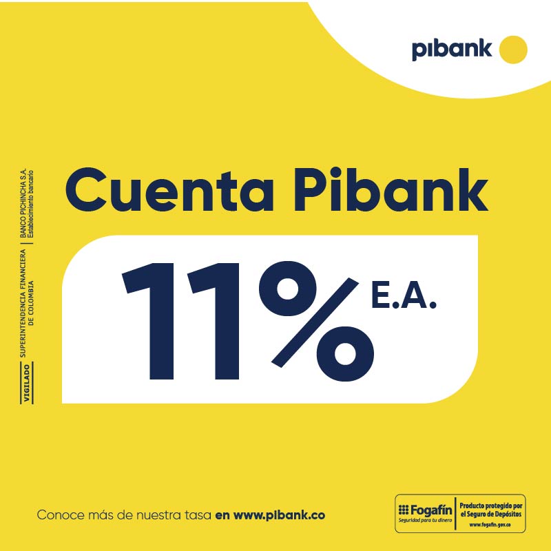 Pibank_co's tweet photo. Trae tus ahorros y disfruta de más crecimiento: Cuenta Pibank 11% E.A., desde $1 peso, sin comisiones y sin asteriscos.